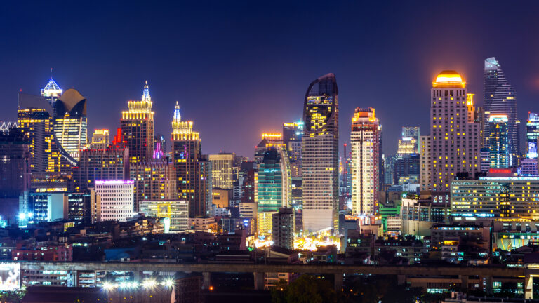 Cityscape at night in Bangkok, Thailand