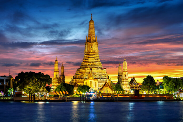 Wat Arun temple at twilight in Bangkok, Thailand